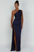 Women's Sleeveless One Shoulder Long Dress with Draped Waist