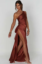 Women's Sleeveless One Shoulder Long Dress with Draped Waist