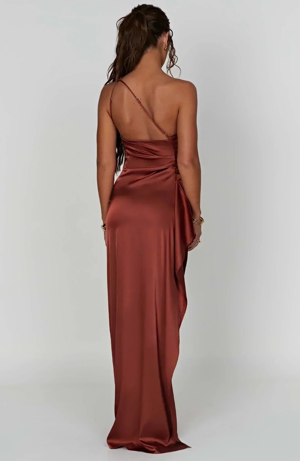 Women's Sleeveless One Shoulder Long Dress with Draped Waist