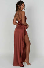 Women's Sleeveless One Shoulder Long Dress with Draped Waist