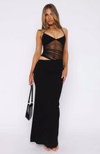 Women's Sheer Mesh Cutout Bodycon Maxi Dress