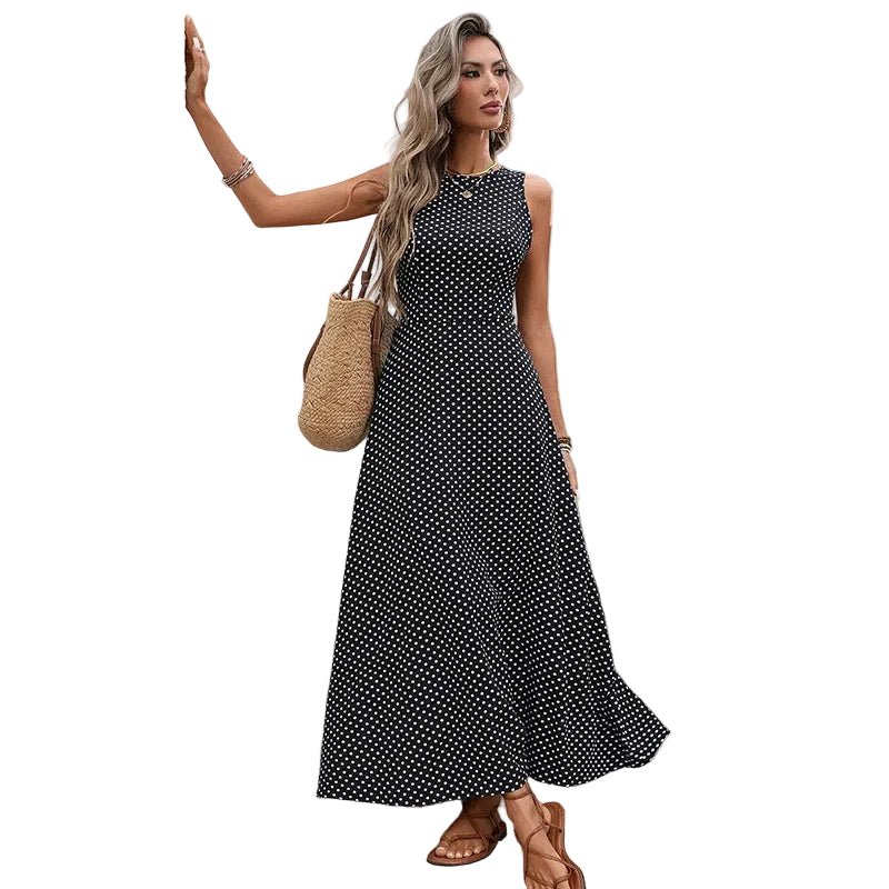 Backless Polka Dot Swing Long Dress