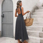 Backless Polka Dot Swing Long Dress