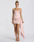Strapless Draped Corset Mini Dress With Drape