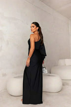 Women's One Shoulder Maxi Dress Long Sleeve High Side Slit