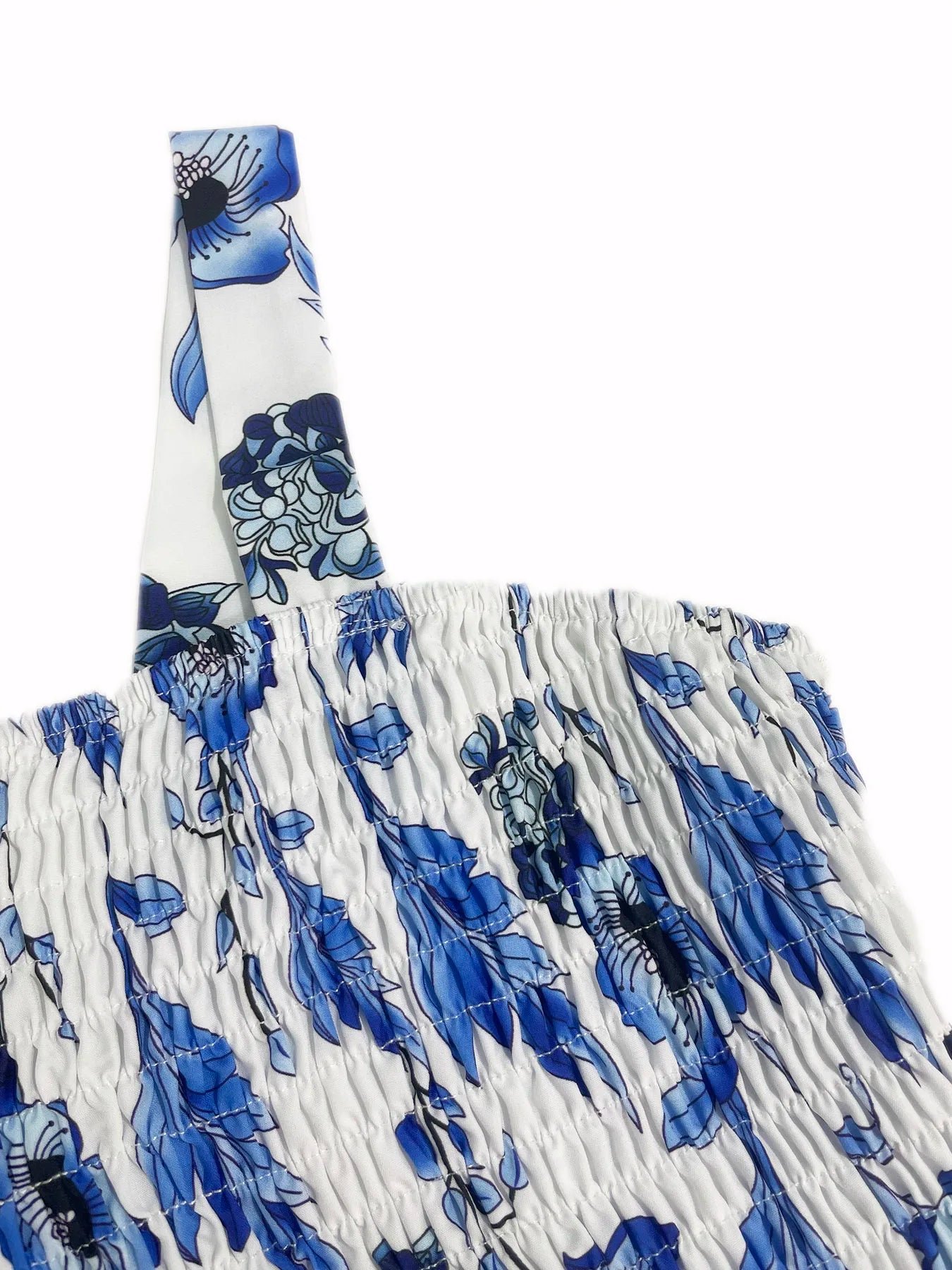 Blue Floral Smocked Midi Dress
