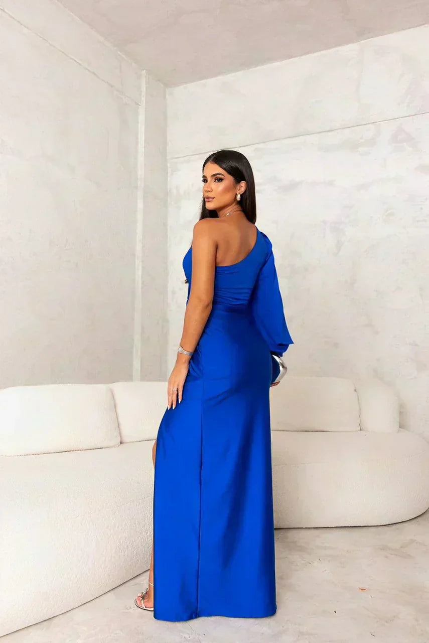 Women's One Shoulder Maxi Dress Long Sleeve High Side Slit
