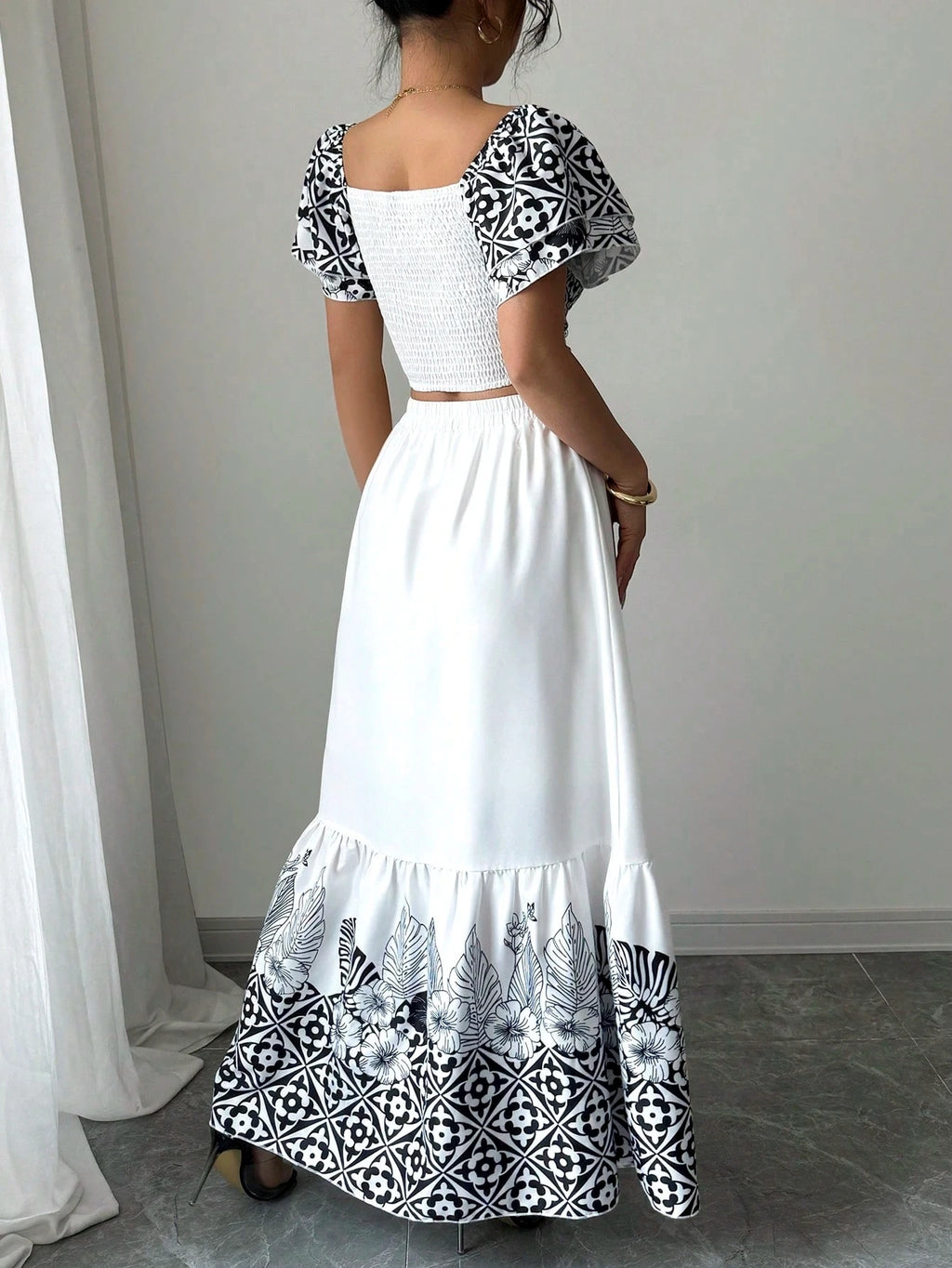 Boho Print Crop Top Maxi Skirt Set