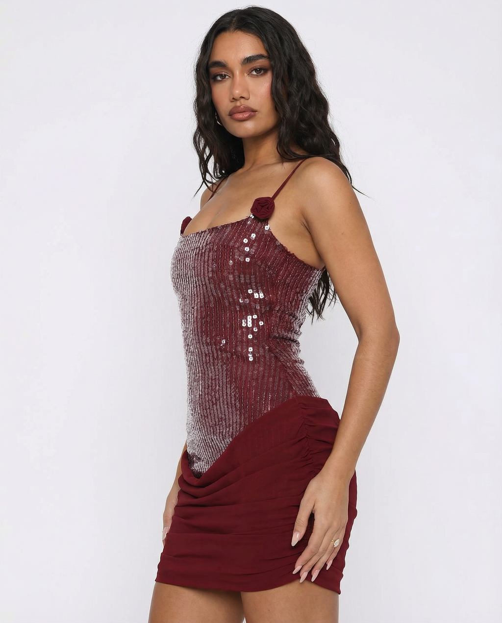 Sequin Bodycon Mini Dress With Strappy Neckline
