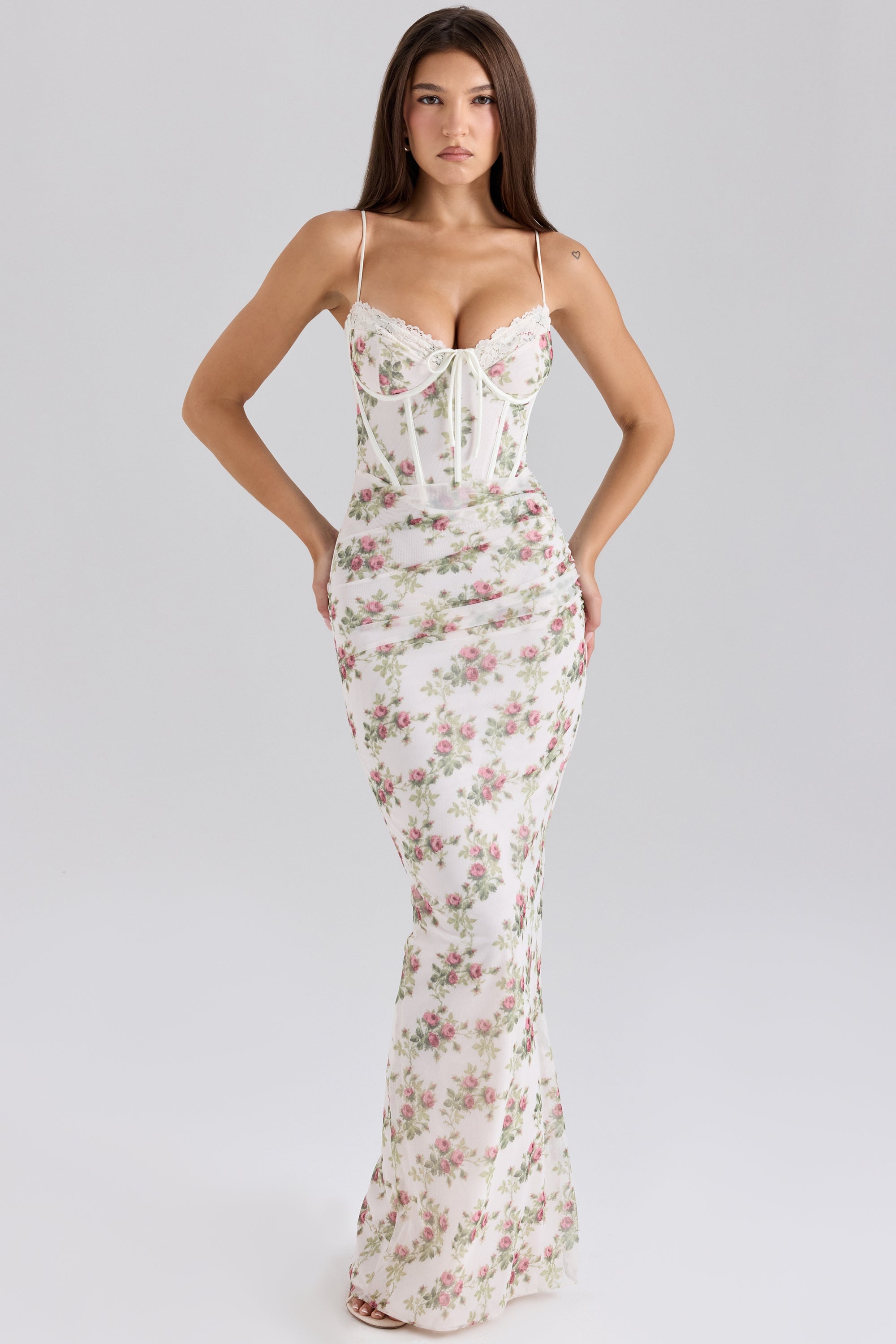 Women's Floral Corset Bodycon Maxi Dress with Adjustable Shoulder Straps Main image