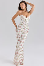 Women's Floral Corset Bodycon Maxi Dress with Adjustable Shoulder Straps