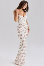 Women's Floral Corset Bodycon Maxi Dress with Adjustable Shoulder Straps