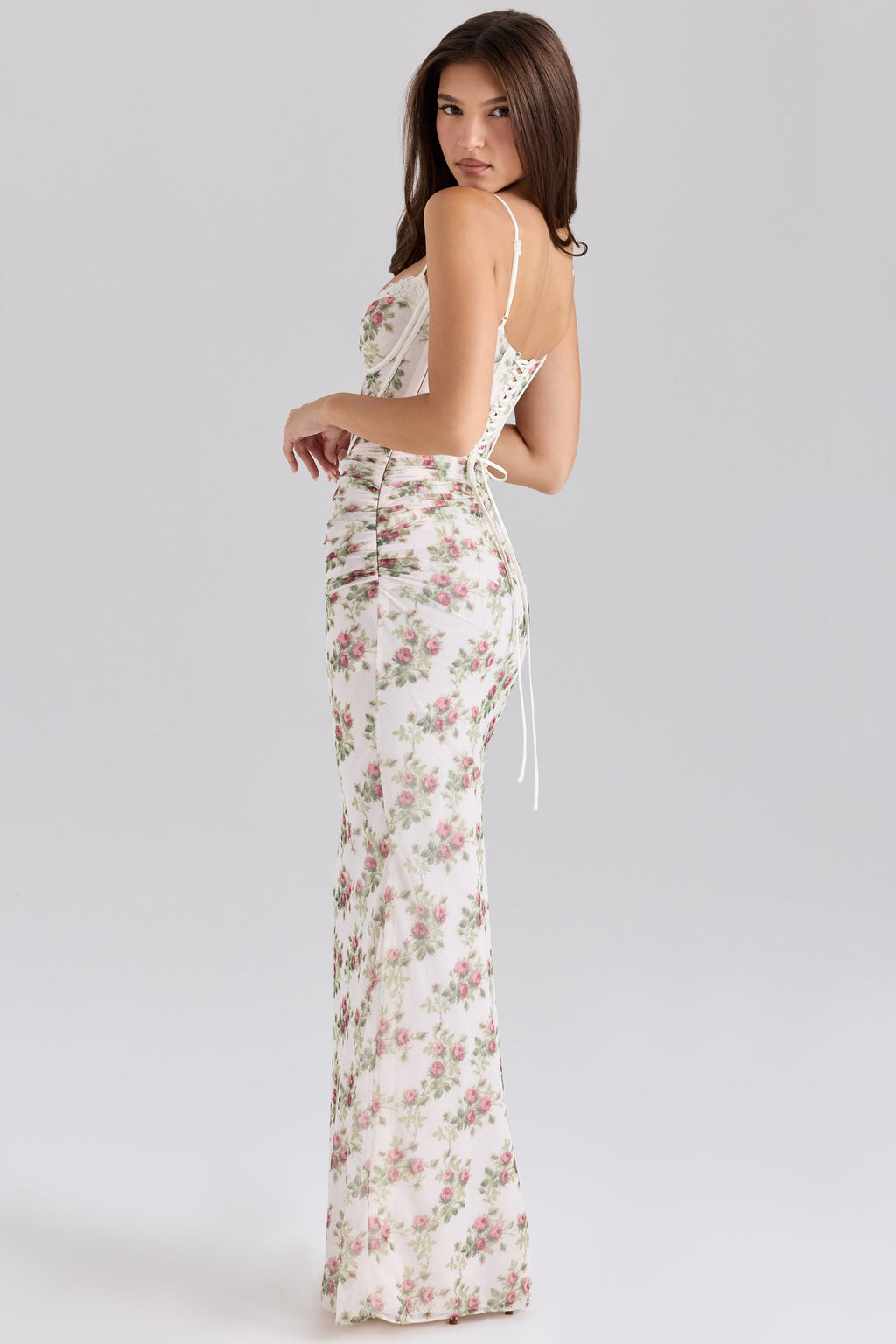 Women's Floral Corset Bodycon Maxi Dress with Adjustable Shoulder Straps
