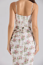 Women's Floral Corset Bodycon Maxi Dress with Adjustable Shoulder Straps