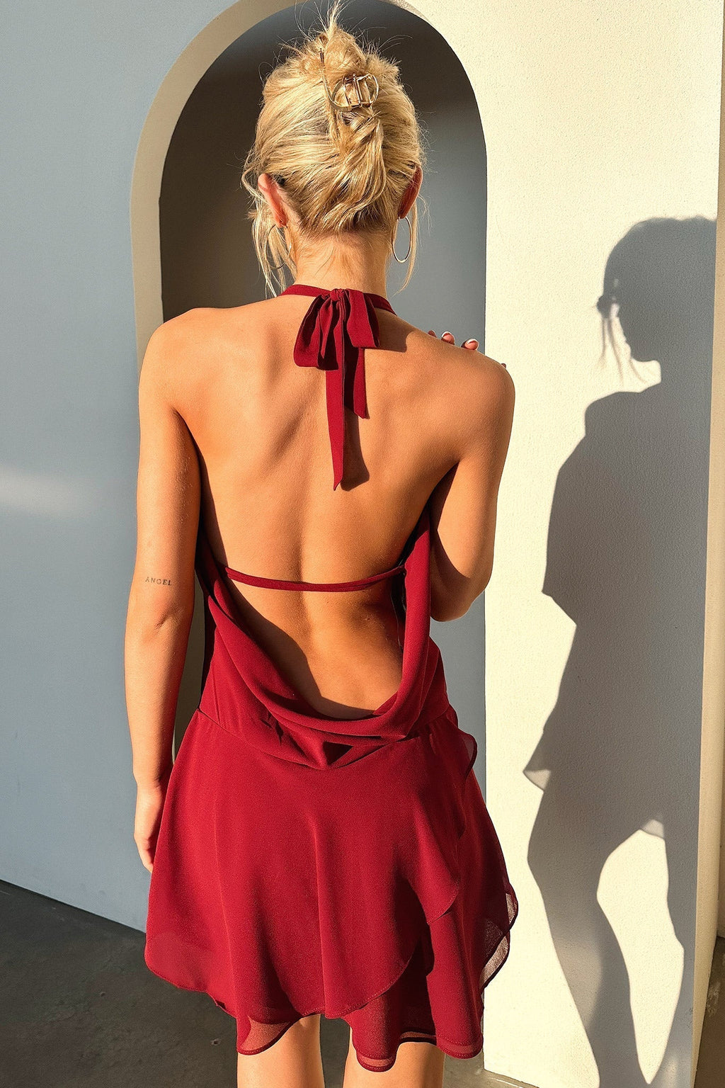 Backless Halter Mini Dress With Drape