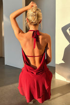 Backless Halter Mini Dress With Drape