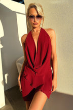 Backless Halter Mini Dress With Drape