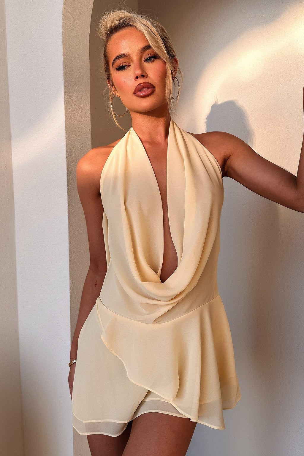 Backless Halter Mini Dress With Drape