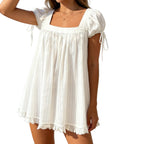 Coquette Puff Sleeve Square Neck Babydoll Dress