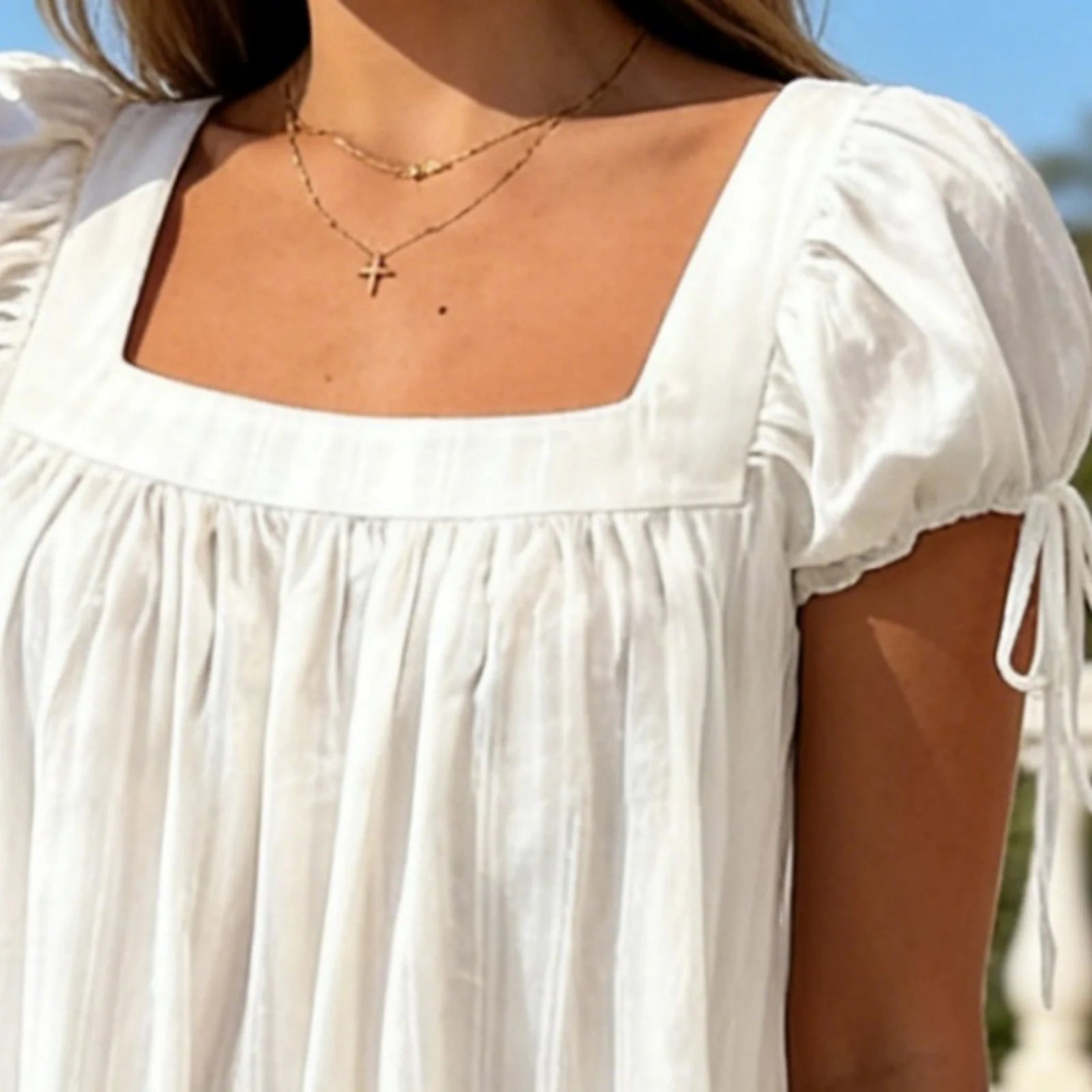 Coquette Puff Sleeve Square Neck Babydoll Dress