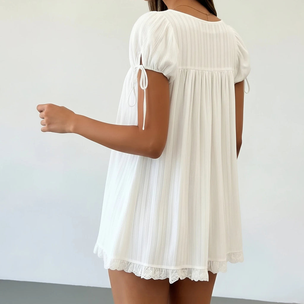 Coquette Puff Sleeve Square Neck Babydoll Dress