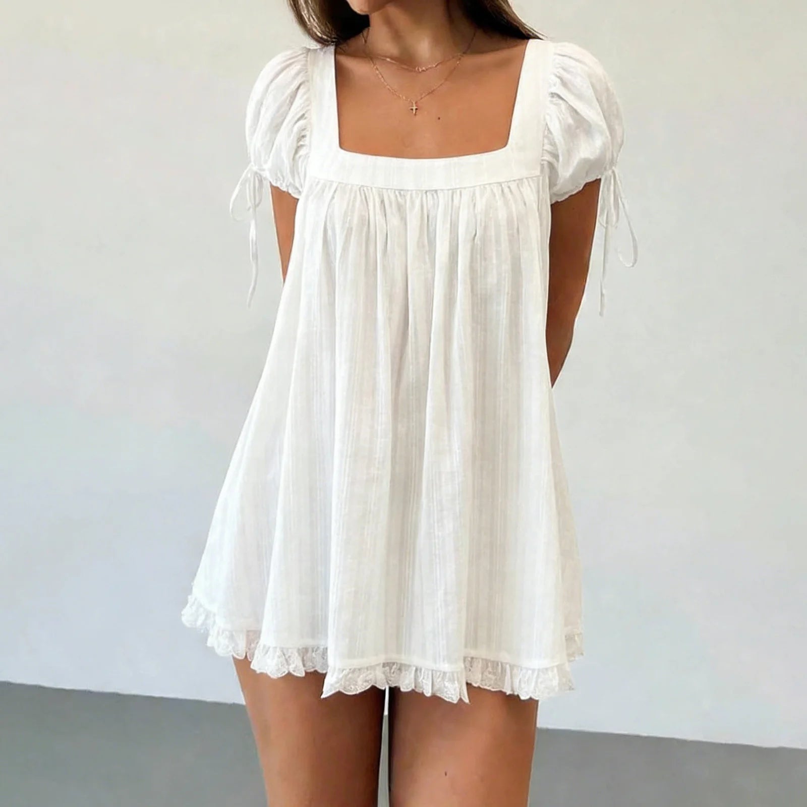 Coquette Puff Sleeve Square Neck Babydoll Dress