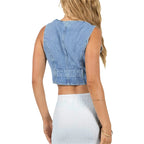 Denim Button Front Crop Vest Top