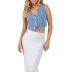 Denim Button Front Crop Vest Top