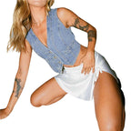 Denim Button Front Crop Vest Top