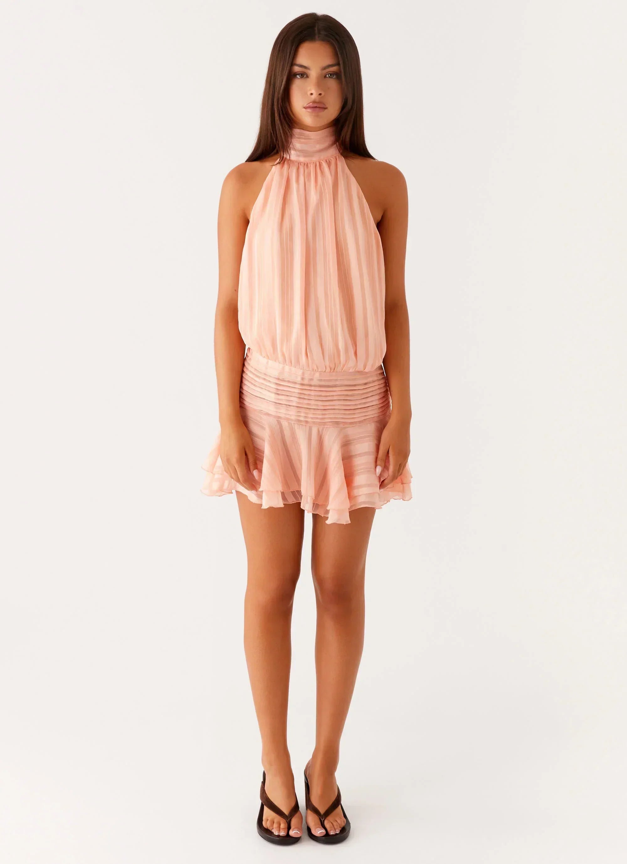 Draped Halter Mini Dress With Ruffle Hem Main image