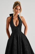 Backless Halter Midi Dress With Full Skirt