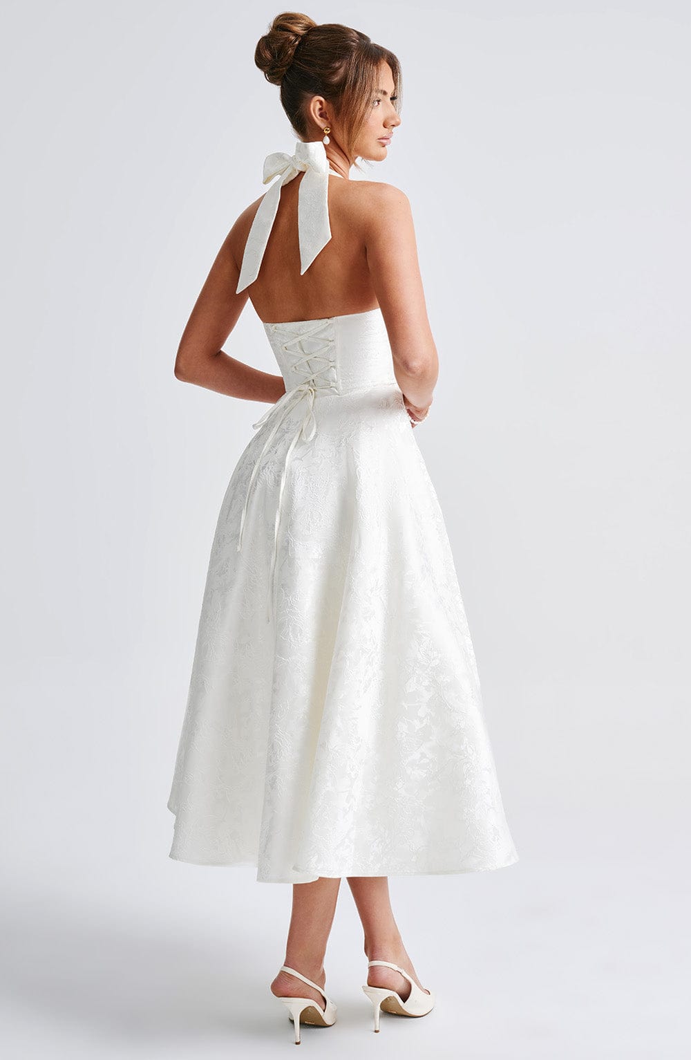 Backless Halter Midi Dress With Full Skirt