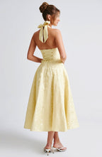 Backless Halter Midi Dress With Full Skirt