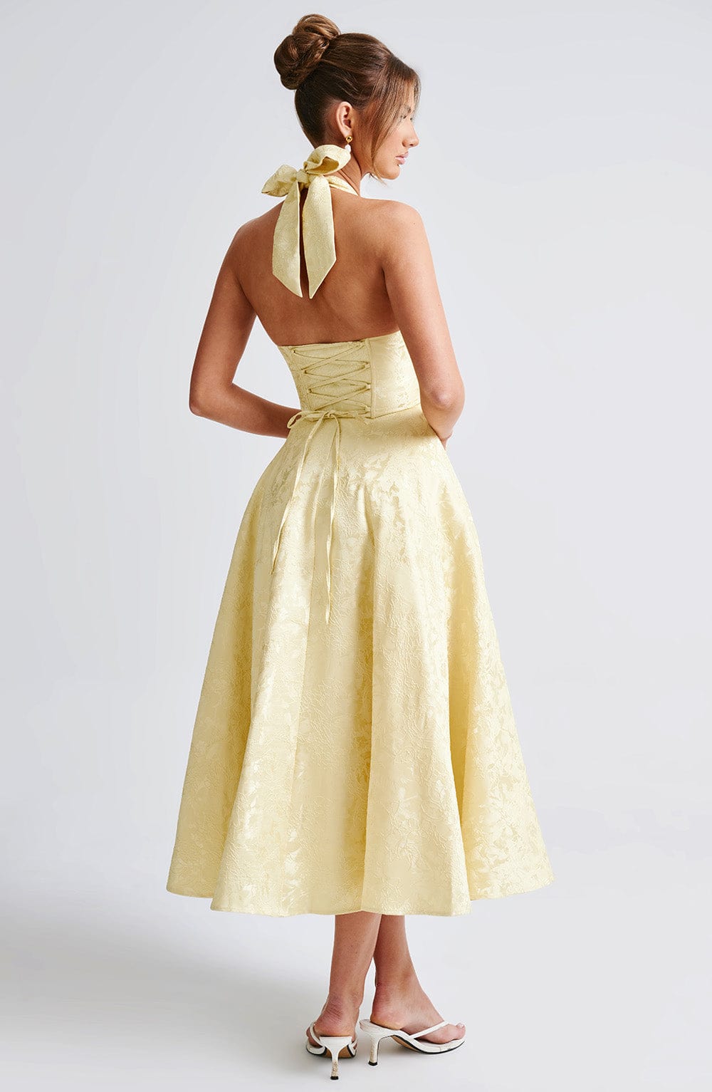 Backless Halter Midi Dress With Full Skirt