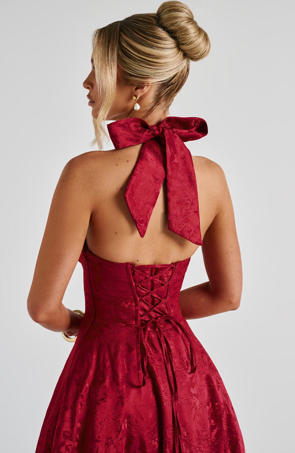 Backless Halter Midi Dress With Full Skirt