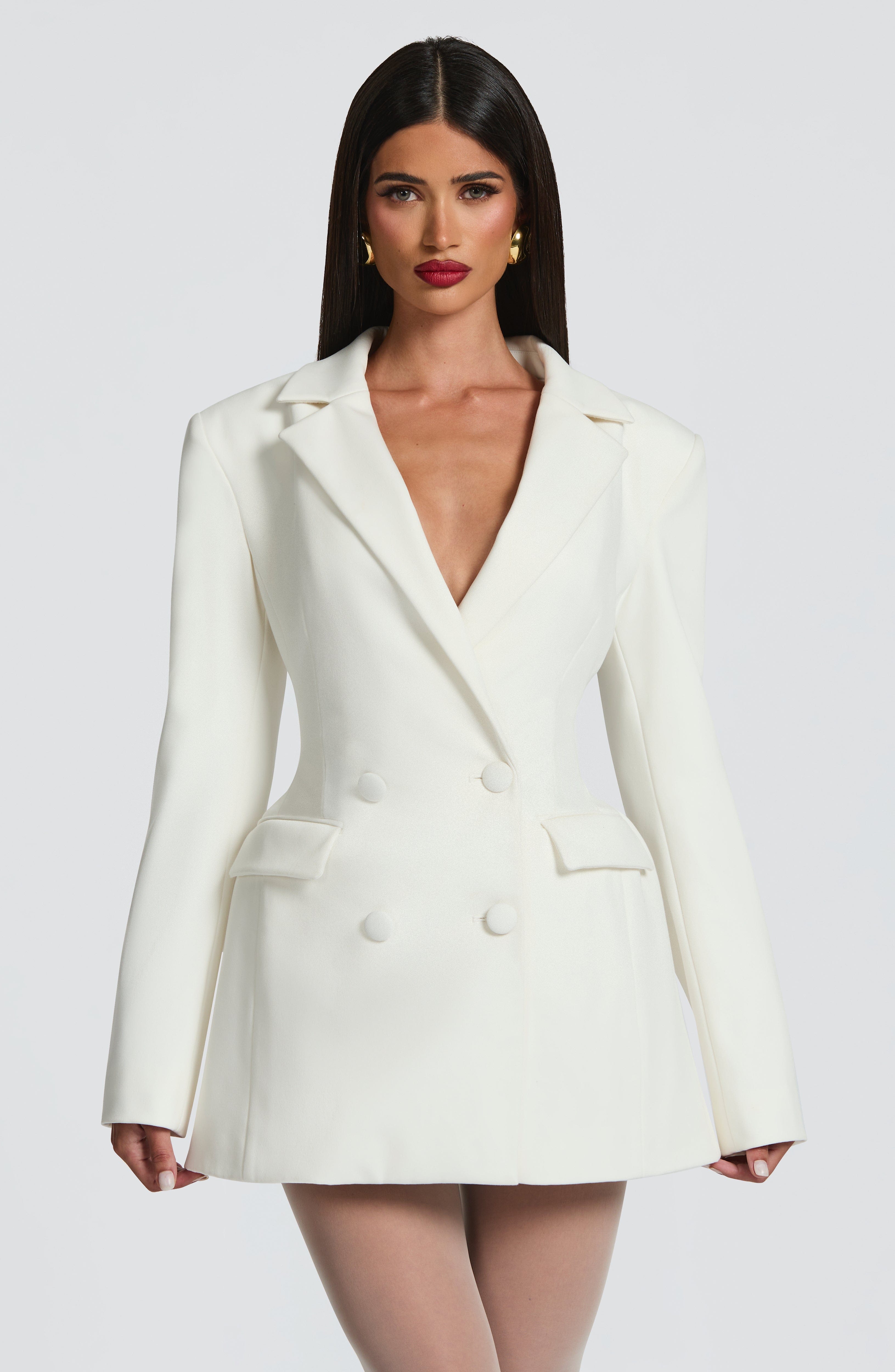 Structured Blazer Mini Dress With Lapel Collar