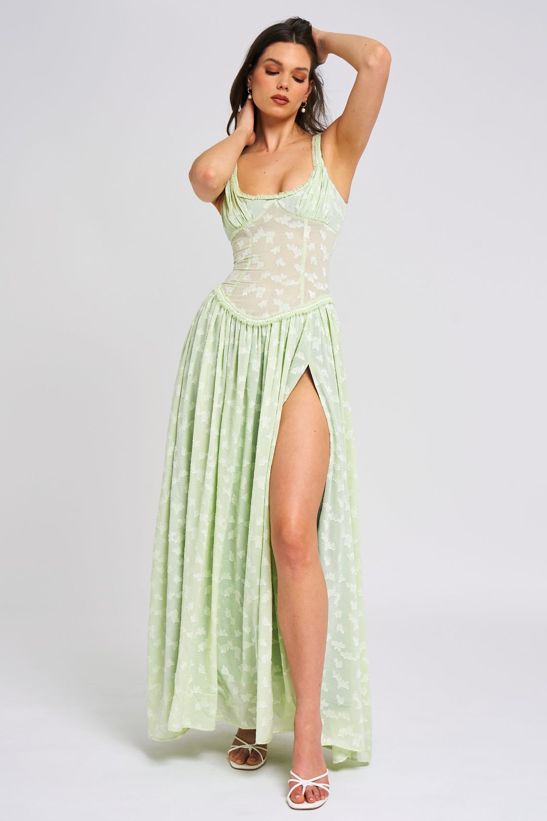 Square Neck Corset High Slit Maxi Dress