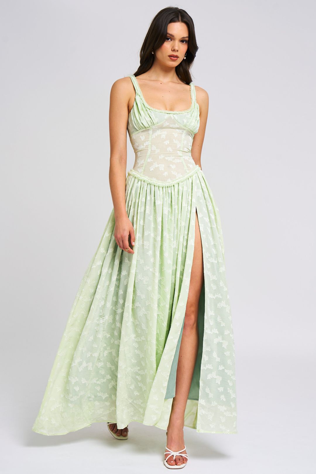 Square Neck Corset High Slit Maxi Dress