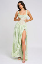 Square Neck Corset High Slit Maxi Dress