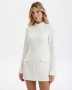 Long Sleeve Mini Dress With Flap Pockets