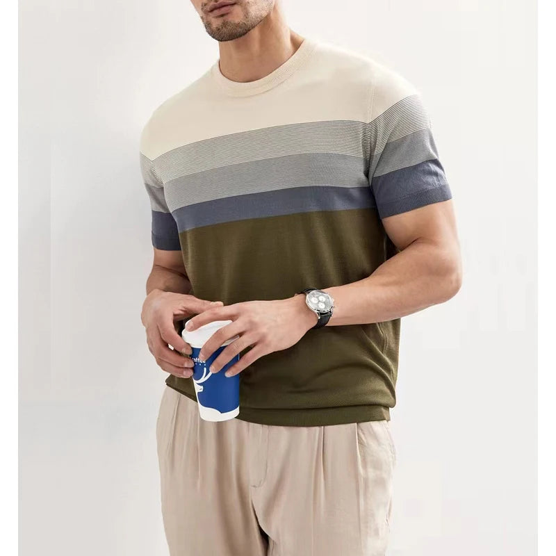 Men's Contrast Stripe Crew Neck T-Shirt
