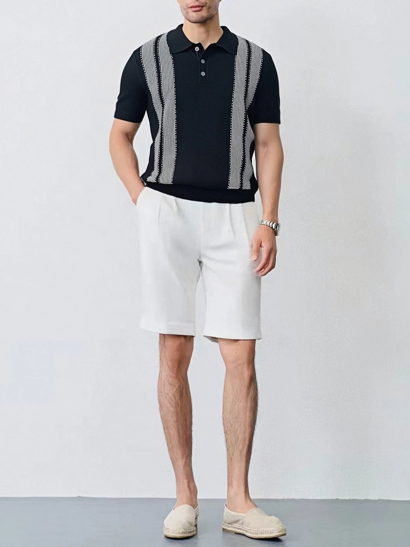 Men’s Stripe Knit Polo Shirt Top