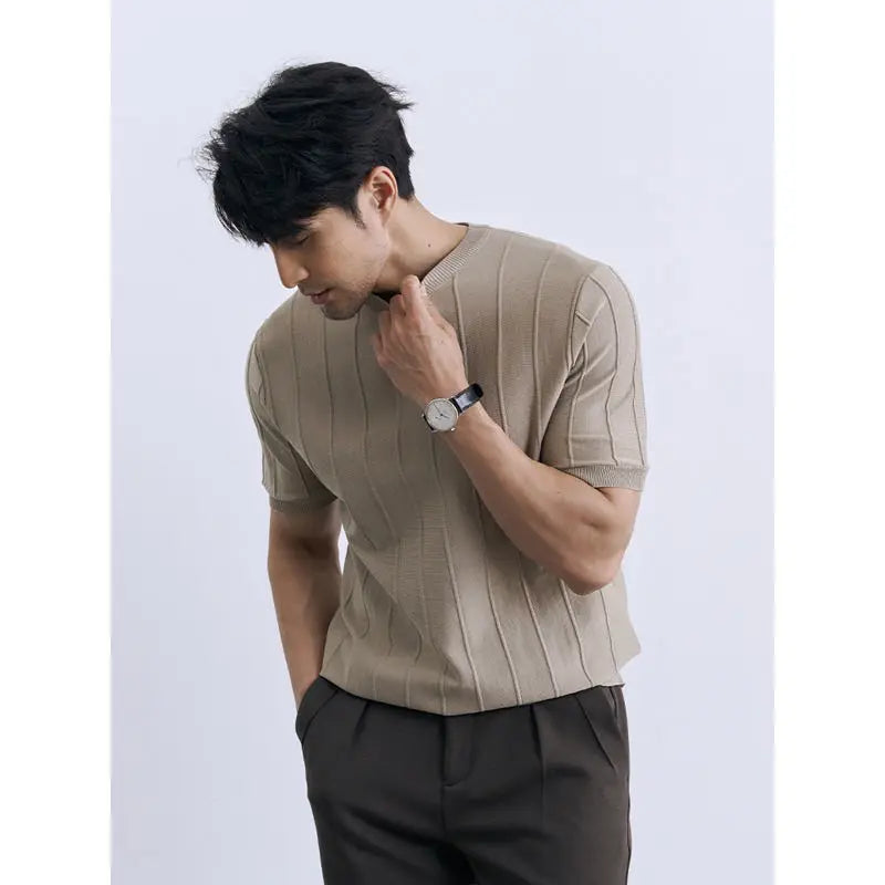 Men's Vertical Ribbed Knit T-Shirt