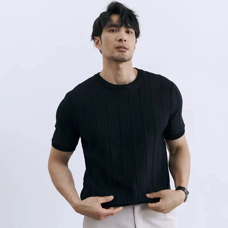 Men's Vertical Ribbed Knit T-Shirt