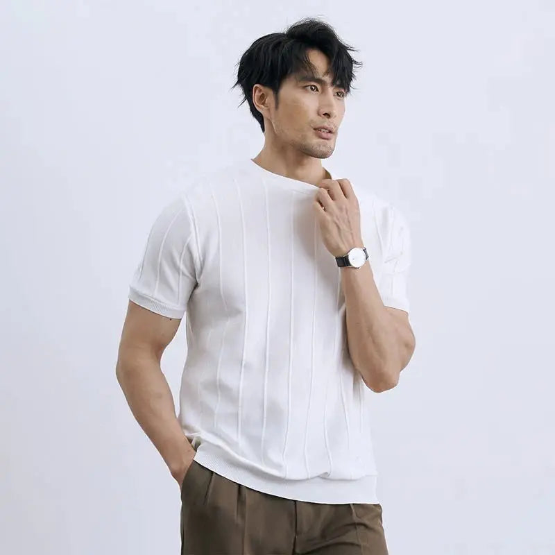 Men's Vertical Ribbed Knit T-Shirt
