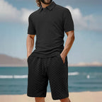 Men's Textured Collar Shirts and Shorts Coords Set
