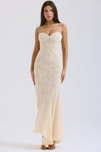 Women's Strapless Lace Panel Fitted Maxi Dress