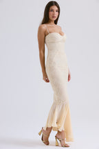 Women's Strapless Lace Panel Fitted Maxi Dress