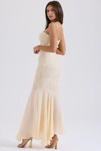 Women's Strapless Lace Panel Fitted Maxi Dress