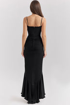 Women's Bodycon Maxi Dress Spaghetti Straps Ruffle Front Style
